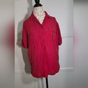 PRE-Owned Anna and Frank Red Silk Top Size LARGE